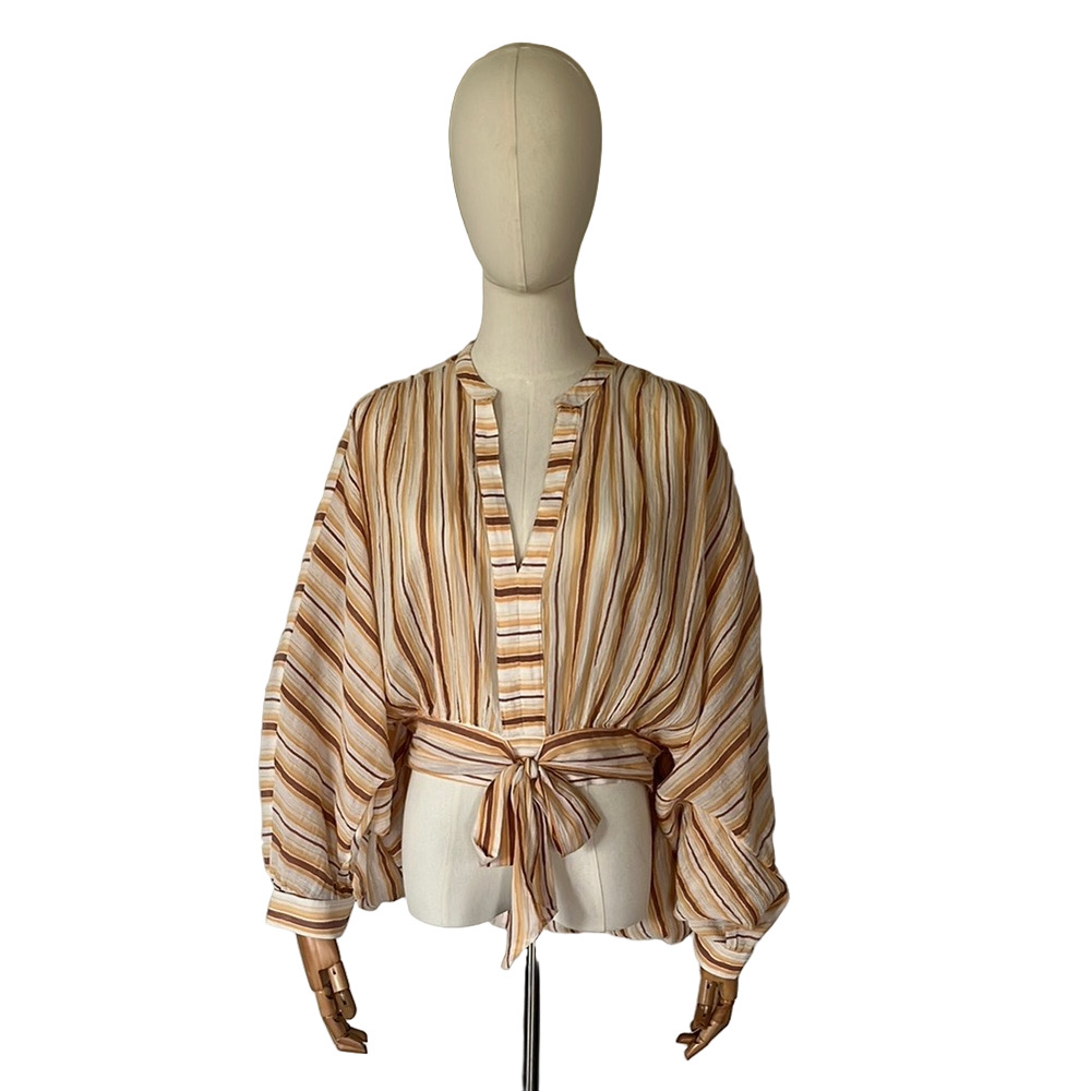 Anthropologie Tie Front Blouse Neutral Motif Batwing Sleeve Oversized Top Size S - Picture 5 of 12